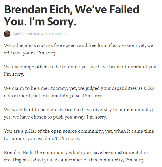 Brendan Eich désolé