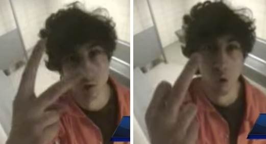 Tsarnaev shows finger