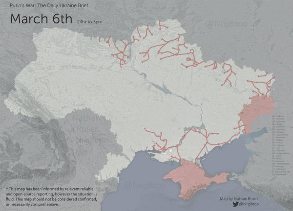 Ukraine, carte de l'invasion au 6 mars