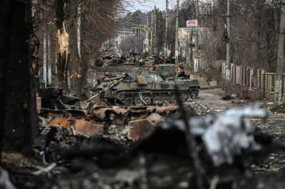 Colonne russe près de Bucha en Ukraine