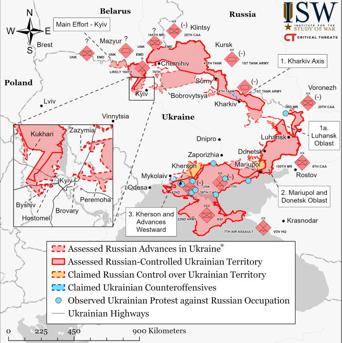 Carte du champ de bataille d'Ukraine au 19 mars 2022