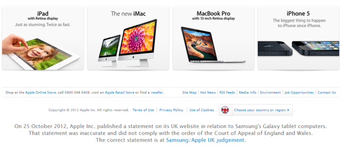 Apple displays the notice of the court