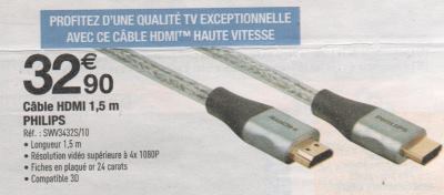 Publicité Carrefour pour cable HDMI soi-disant de qualité supérieure