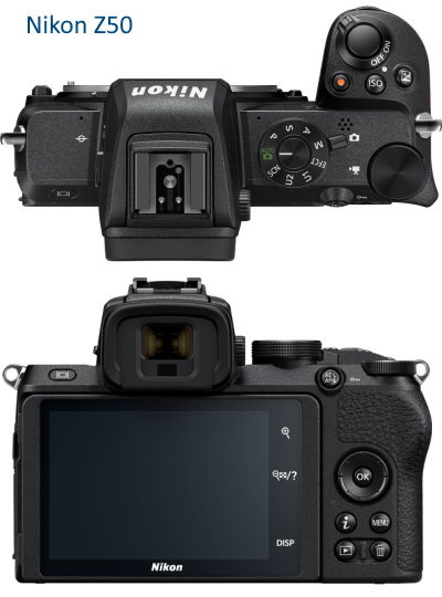 Nikon Z50 vue de dessus et arrière