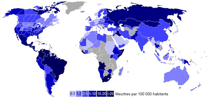 Taux d'homicides dans le Monde